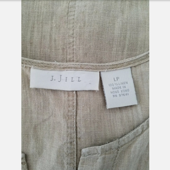 J Jill 100% Linen Pocket Blouse Sz LP Petite Large Beige Overshirt - Picture 5 of 5